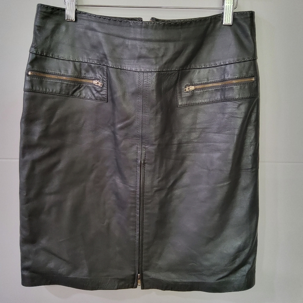 Cache Vintage Black Leather Pencil Skirt Size 8
